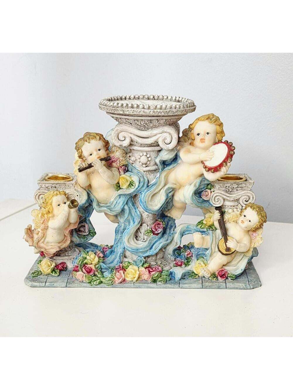 Vintage 1990s Victorian Revival Cherub Candle Holder